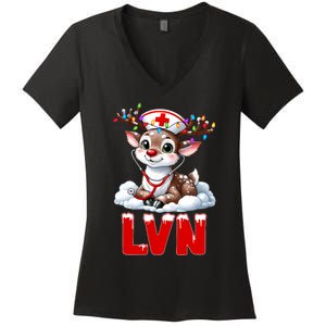 Christmas Lvn Love Cute Reindeer Christmas Lights Women Women's V-Neck T-Shirt