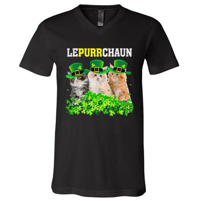 Cute Lepurrchaun Leprechaun Cat Lover Saint Patrick's Day Cute V-Neck T-Shirt