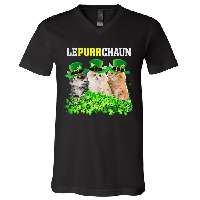 Cute Lepurrchaun Leprechaun Cat Lover Saint Patrick's Day Cute V-Neck T-Shirt