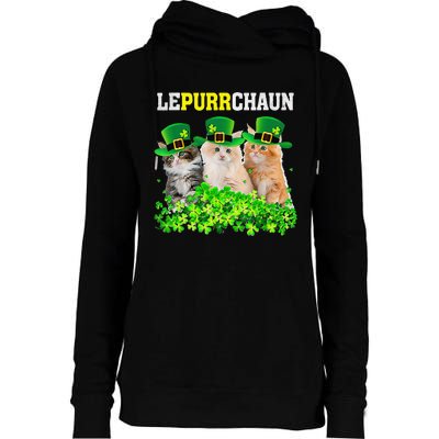 Cute Lepurrchaun Leprechaun Cat Lover Saint Patrick's Day Cute Womens Funnel Neck Pullover Hood