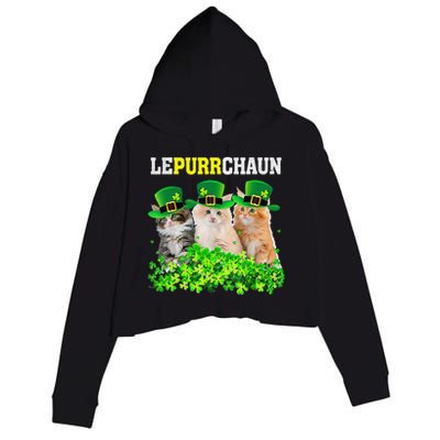 Cute Lepurrchaun Leprechaun Cat Lover Saint Patrick's Day Cute Crop Fleece Hoodie