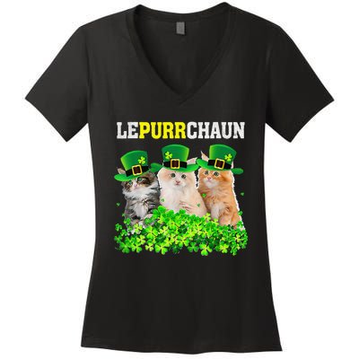 Cute Lepurrchaun Leprechaun Cat Lover Saint Patrick's Day Cute Women's V-Neck T-Shirt