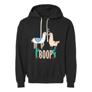 Cute Llama Love Boop Valentines Day Playful Gift Garment-Dyed Fleece Hoodie