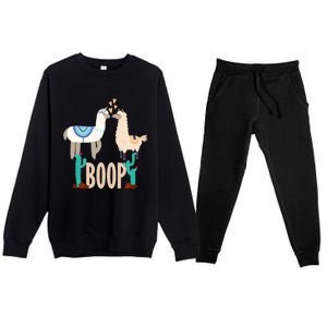 Cute Llama Love Boop Valentines Day Playful Gift Premium Crewneck Sweatsuit Set