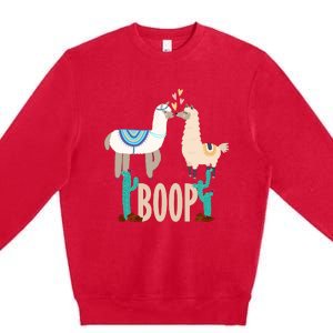 Cute Llama Love Boop Valentines Day Playful Gift Premium Crewneck Sweatshirt