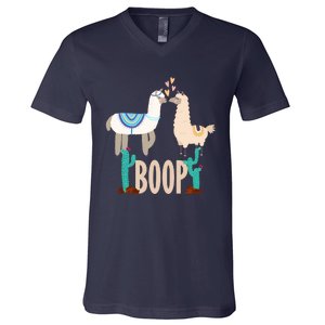 Cute Llama Love Boop Valentines Day Playful Gift V-Neck T-Shirt