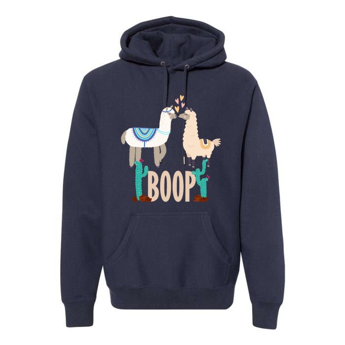 Cute Llama Love Boop Valentines Day Playful Gift Premium Hoodie