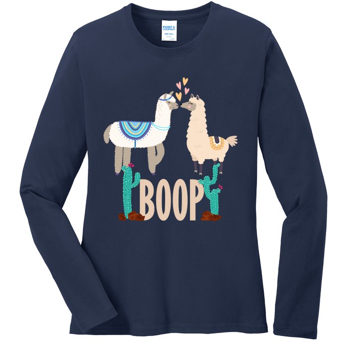 Cute Llama Love Boop Valentines Day Playful Gift Ladies Long Sleeve Shirt