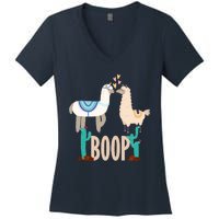 Cute Llama Love Boop Valentines Day Playful Gift Women's V-Neck T-Shirt