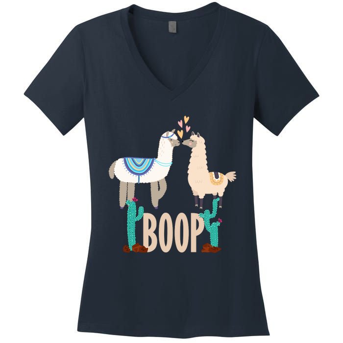 Cute Llama Love Boop Valentines Day Playful Gift Women's V-Neck T-Shirt