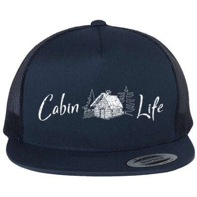 Cabin Life Log Cabin Gift Flat Bill Trucker Hat