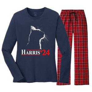 Cat Lady Ladies For Kamala Harris 2024 Women's Long Sleeve Flannel Pajama Set 