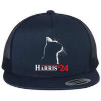 Cat Lady Ladies For Kamala Harris 2024 Flat Bill Trucker Hat