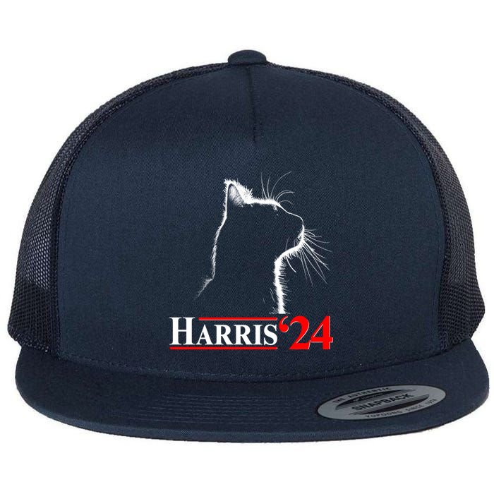 Cat Lady Ladies For Kamala Harris 2024 Flat Bill Trucker Hat