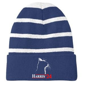 Cat Lady Ladies For Kamala Harris 2024 Striped Beanie with Solid Band