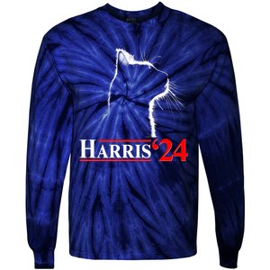 Cat Lady Ladies For Kamala Harris 2024 Tie-Dye Long Sleeve Shirt