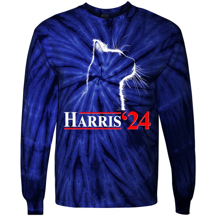 Cat Lady Ladies For Kamala Harris 2024 Tie-Dye Long Sleeve Shirt