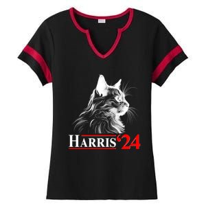 Cat Lady Ladies For Kamala Harris 2024 Ladies Halftime Notch Neck Tee