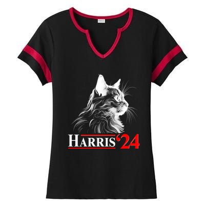 Cat Lady Ladies For Kamala Harris 2024 Ladies Halftime Notch Neck Tee