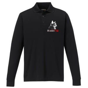 Cat Lady Ladies For Kamala Harris 2024 Performance Long Sleeve Polo