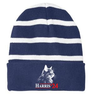 Cat Lady Ladies For Kamala Harris 2024 Striped Beanie with Solid Band