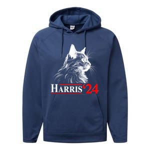 Cat Lady Ladies For Kamala Harris 2024 Performance Fleece Hoodie