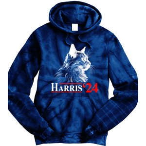 Cat Lady Ladies For Kamala Harris 2024 Tie Dye Hoodie