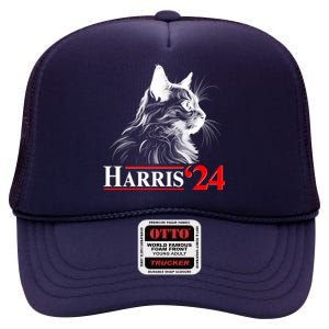 Cat Lady Ladies For Kamala Harris 2024 High Crown Mesh Back Trucker Hat