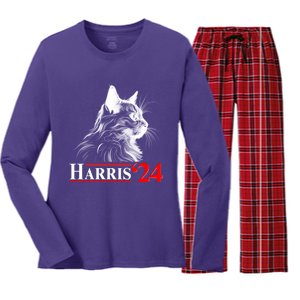 Cat Lady Ladies For Kamala Harris 2024 Women's Long Sleeve Flannel Pajama Set 