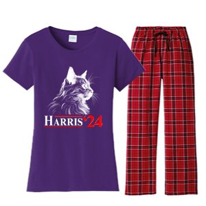 Cat Lady Ladies For Kamala Harris 2024 Women's Flannel Pajama Set