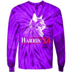 Cat Lady Ladies For Kamala Harris 2024 Tie-Dye Long Sleeve Shirt