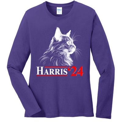 Cat Lady Ladies For Kamala Harris 2024 Ladies Long Sleeve Shirt