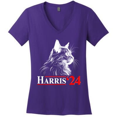 Cat Lady Ladies For Kamala Harris 2024 Women's V-Neck T-Shirt