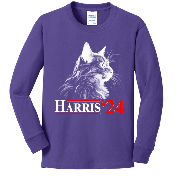 Cat Lady Ladies For Kamala Harris 2024 Kids Long Sleeve Shirt