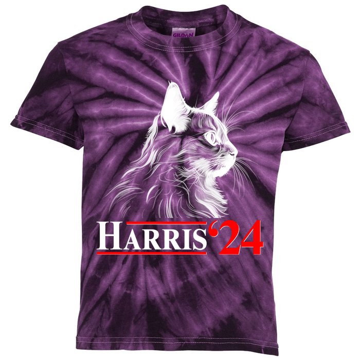 Cat Lady Ladies For Kamala Harris 2024 Kids Tie-Dye T-Shirt