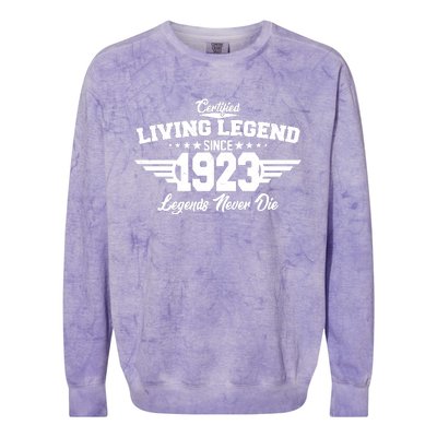 Certified Living Legend Since 1923 Legends Never Die 100th Birthday Colorblast Crewneck Sweatshirt