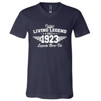 Certified Living Legend Since 1923 Legends Never Die 100th Birthday V-Neck T-Shirt