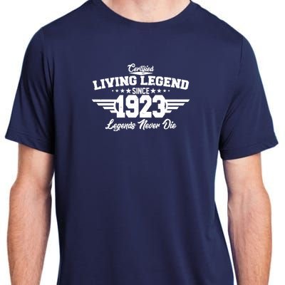 Certified Living Legend Since 1923 Legends Never Die 100th Birthday Adult ChromaSoft Performance T-Shirt