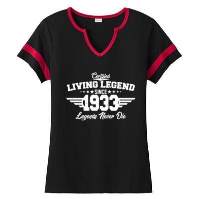 Certified Living Legend Since 1933 Legends Never Die 90th Birthday Ladies Halftime Notch Neck Tee