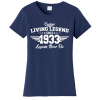 Certified Living Legend Since 1933 Legends Never Die 90th Birthday Women's T-Shirt