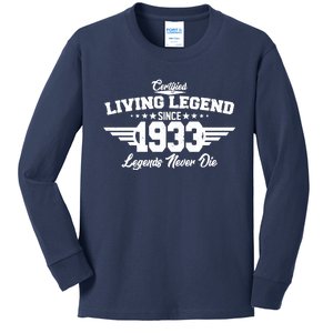 Certified Living Legend Since 1933 Legends Never Die 90th Birthday Kids Long Sleeve Shirt