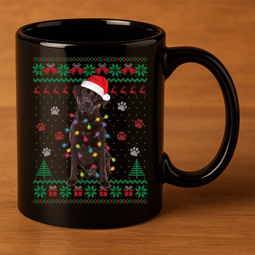 Chocolate Lab Labrador Christmas Lights Dog Ugly Sweater 11oz C Handle Ceramic Mug