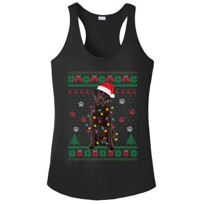 Chocolate Lab Labrador Christmas Lights Dog Ugly Sweater Ladies PosiCharge Competitor Racerback Tank