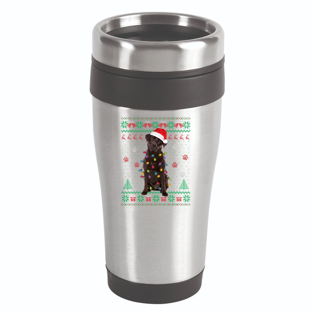 Chocolate Lab Labrador Christmas Lights Dog Ugly Sweater 16oz Travel Tumbler