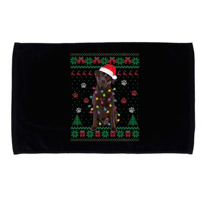 Chocolate Lab Labrador Christmas Lights Dog Ugly Sweater Microfiber Hand Towel