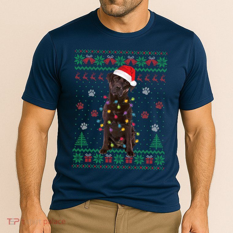 Chocolate Lab Labrador Christmas Lights Dog Ugly Sweater Performance Shirt