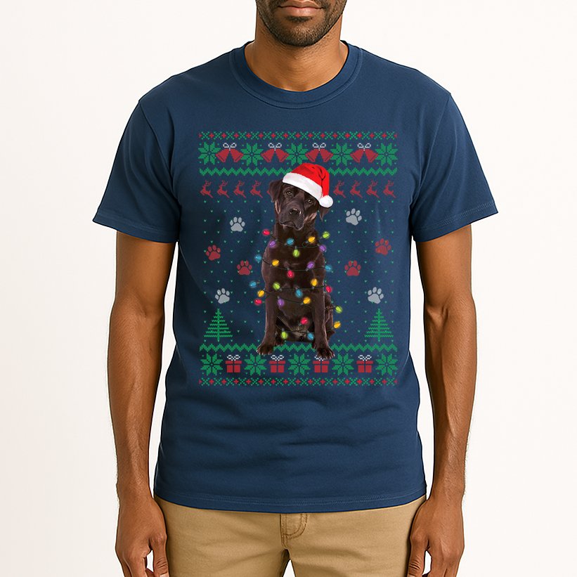 Chocolate Lab Labrador Christmas Lights Dog Ugly Sweater Tall T-Shirt
