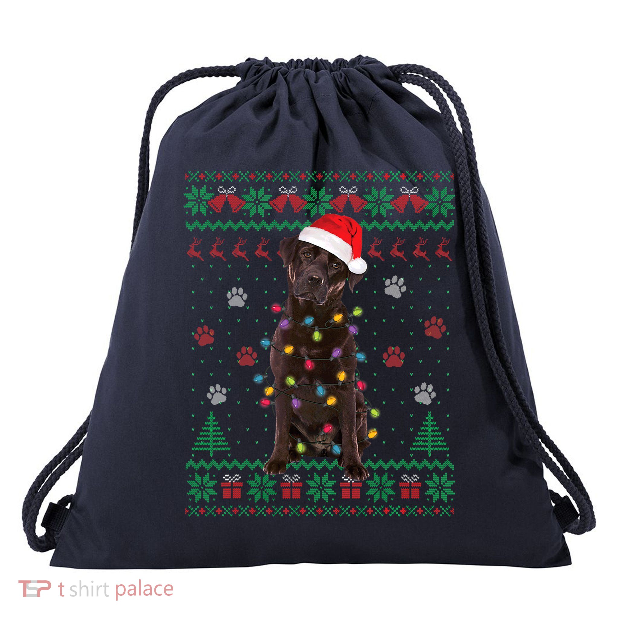 Chocolate Lab Labrador Christmas Lights Dog Ugly Sweater Drawstring Bag