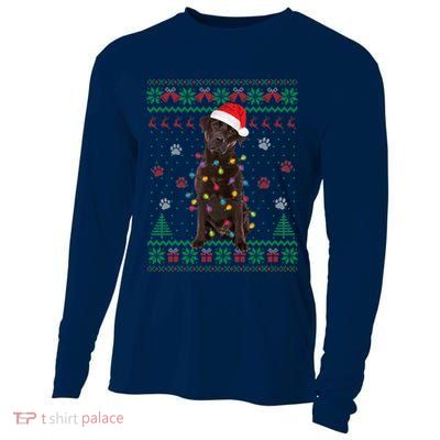 Chocolate Lab Labrador Christmas Lights Dog Ugly Sweater Cooling Performance Long Sleeve Crew
