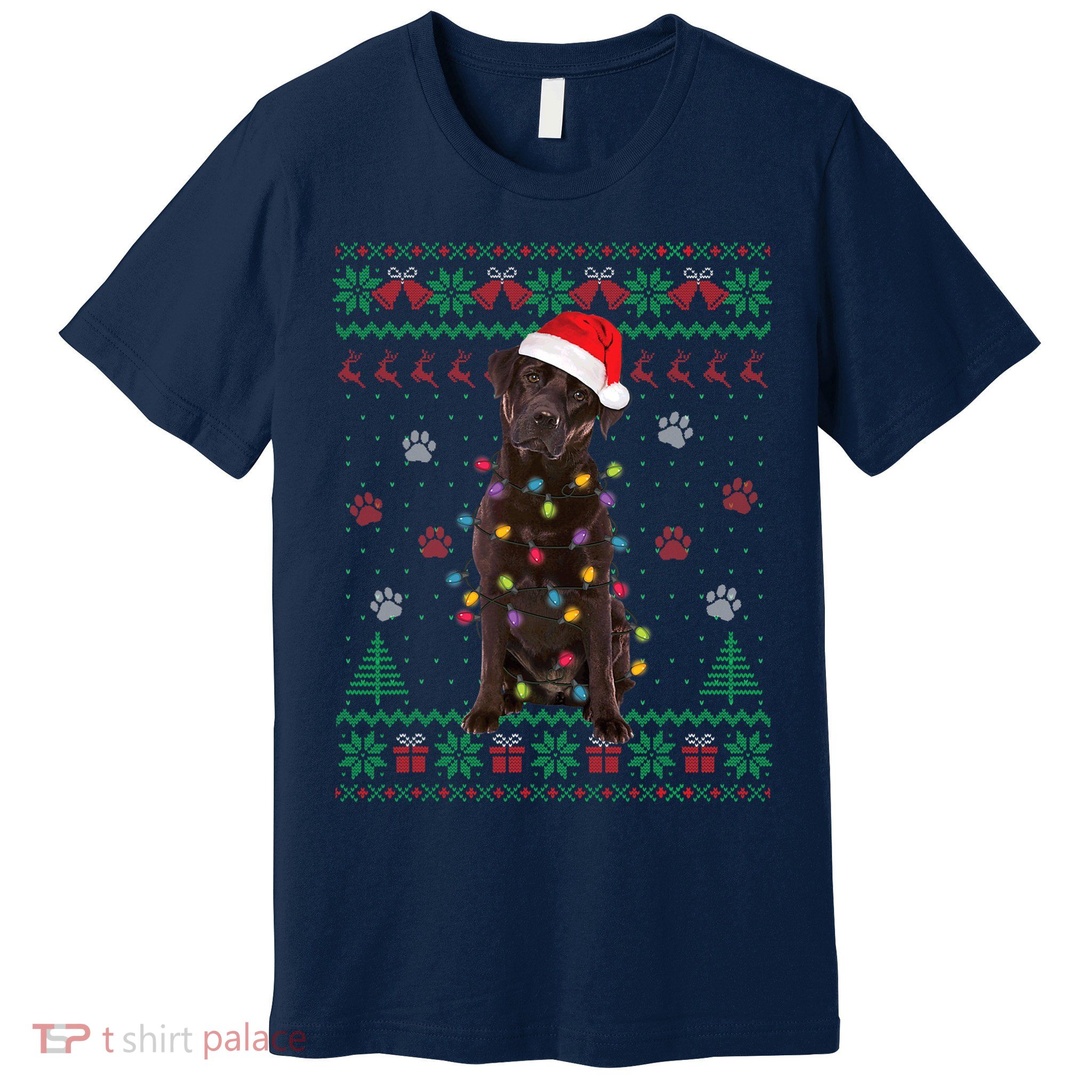Chocolate Lab Labrador Christmas Lights Dog Ugly Sweater Premium T-Shirt